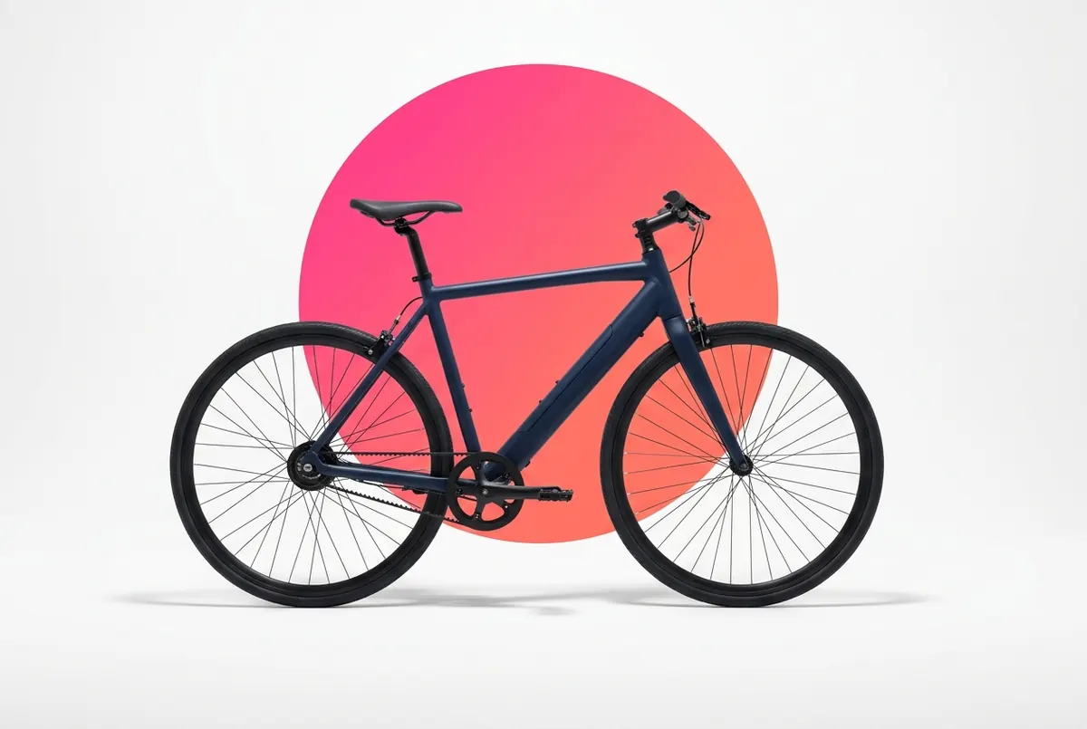 Imagen generada con IA: bicicleta eléctrica urbana genérica, sin marca, con el motor en la rueda trasera
